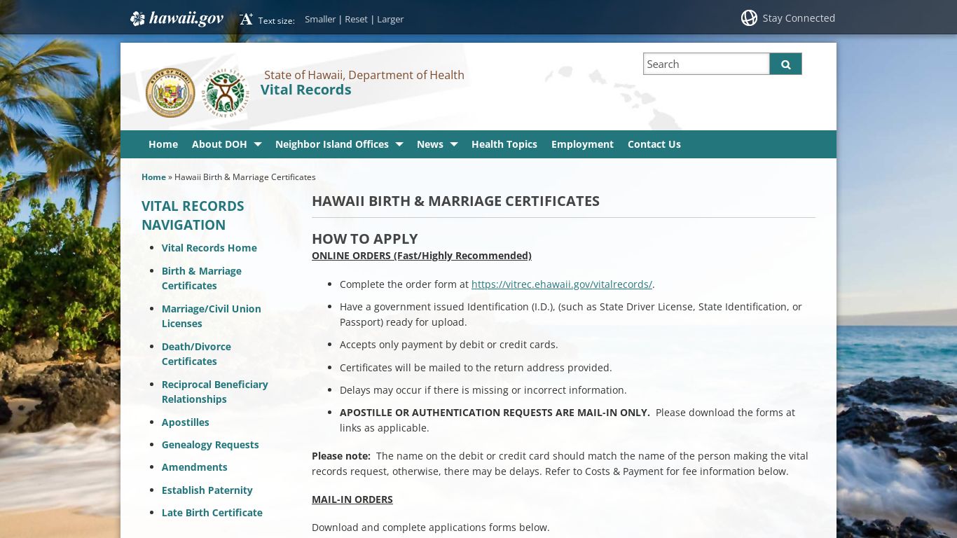 Vital Records | Hawaii Birth & Marriage Certificates