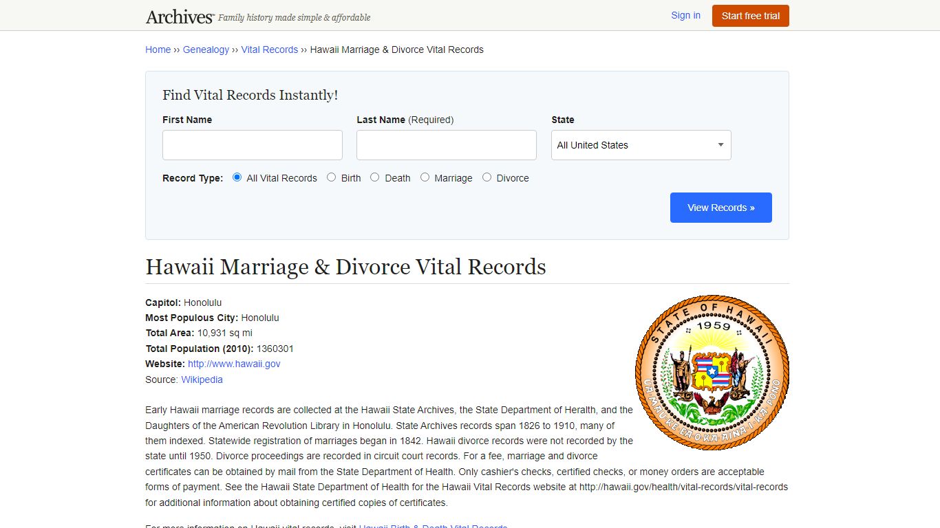 Hawaii Marriage & Divorce Records | Vital Records