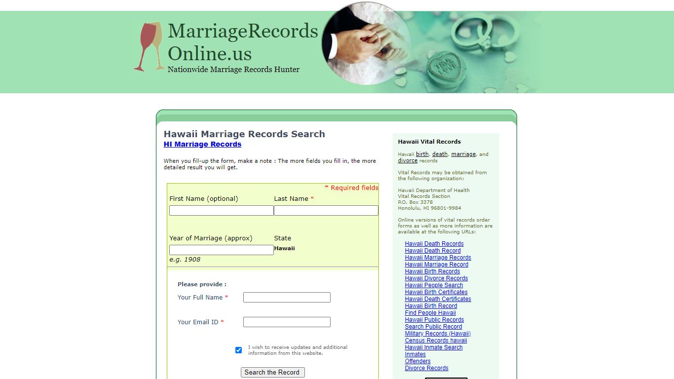 Hawaii Marriage Records Search, Hawaii State Marriage Records